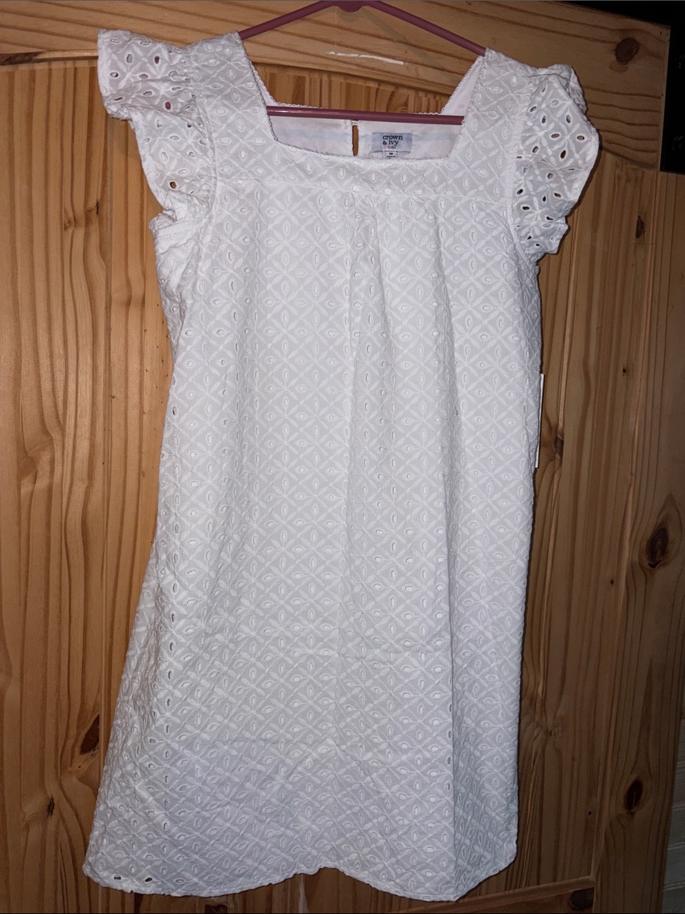 crown & ivy White Eyelet Ruffle-Sleeve Party Dress